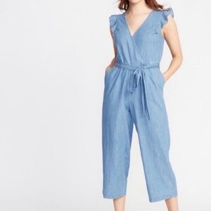 Chambray ruffled jumpsuit
